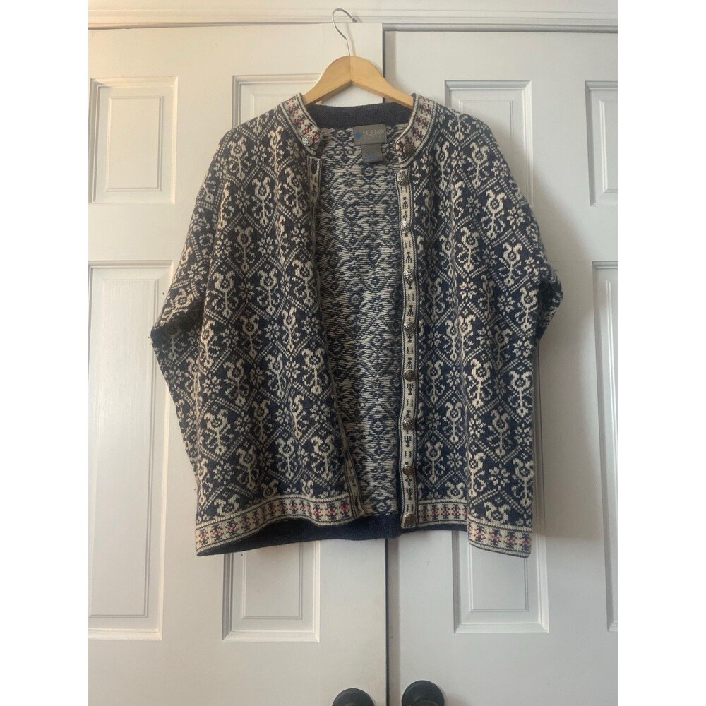 Vintage Squaw Valley Wool Nordic Fair Isle Cardigan Sweater Metal Buttons PL